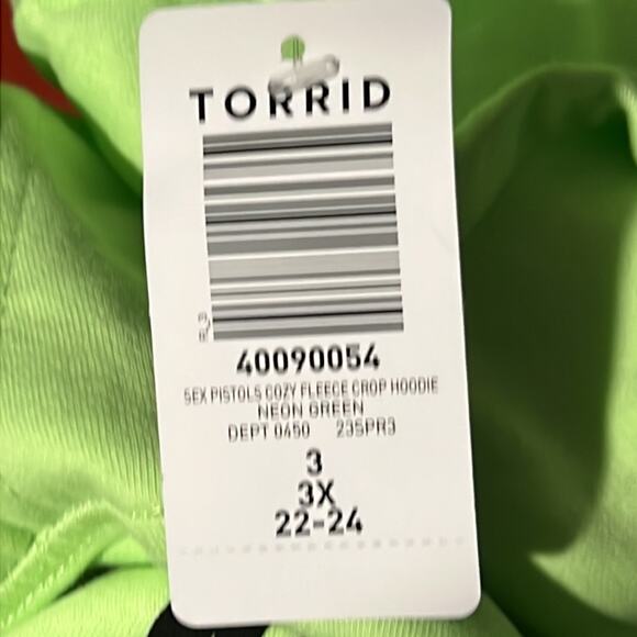 Torrid Lime Green Sex Pistols Fleece Crop Hoodie Size 3 NWT - Picture 5 of 9